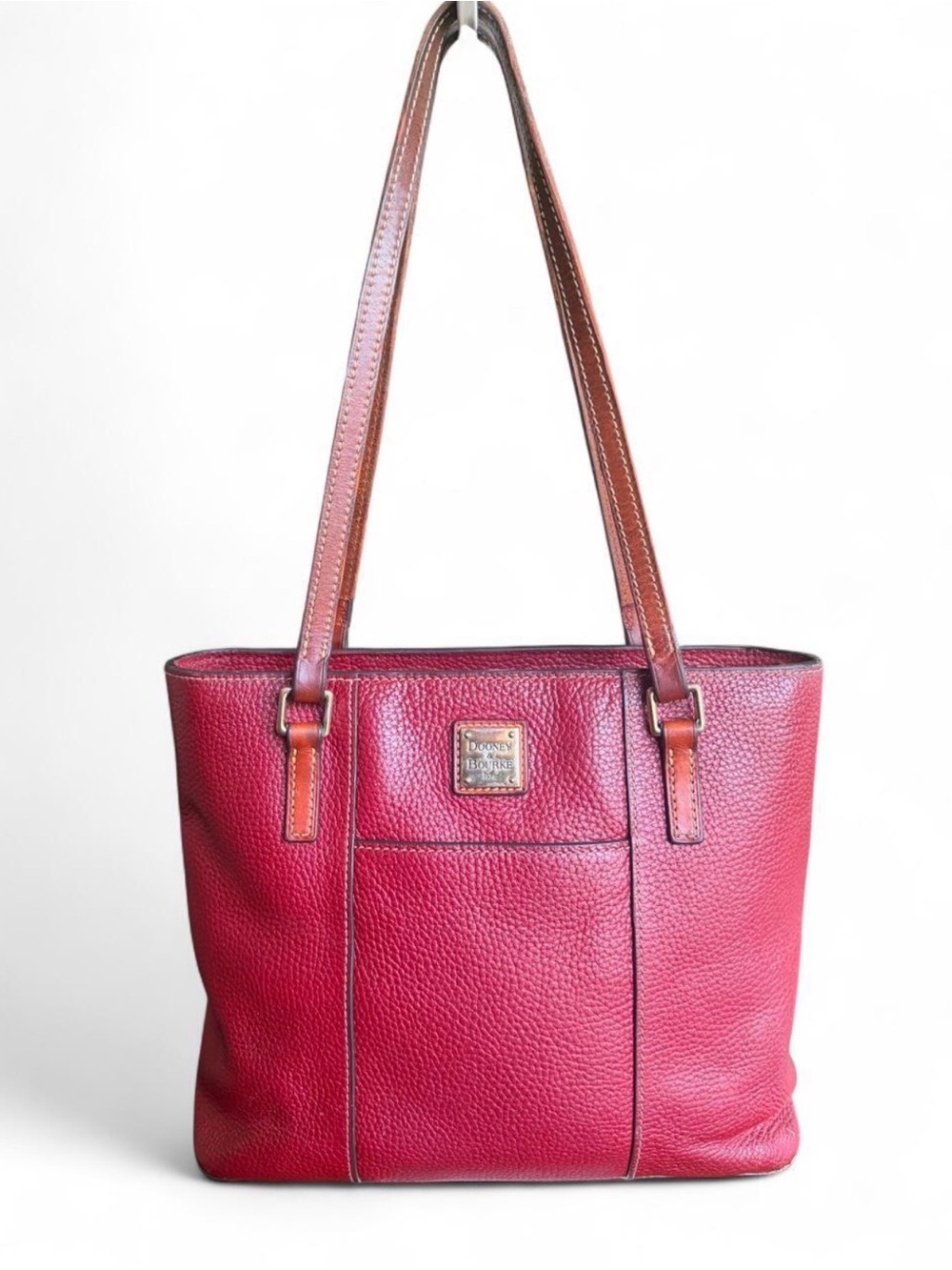 Dooney & Bourke Lexington Red Pebbled Leather Tote with Brown Straps
